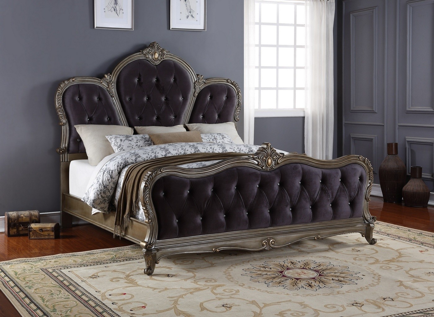 Roma french bombe crystal tufted 4 piece king bedroom set