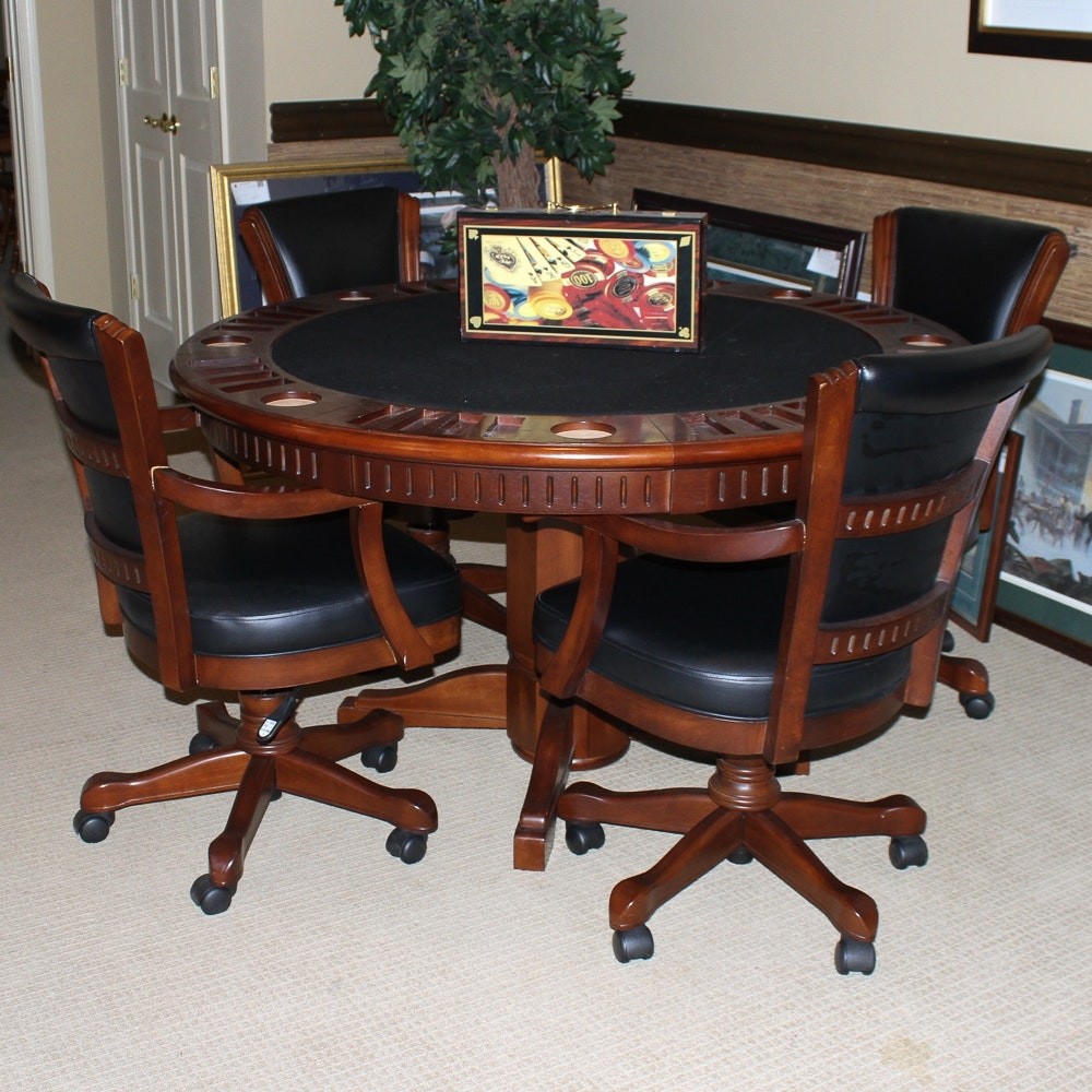 Round poker table and four matching chairs ebth