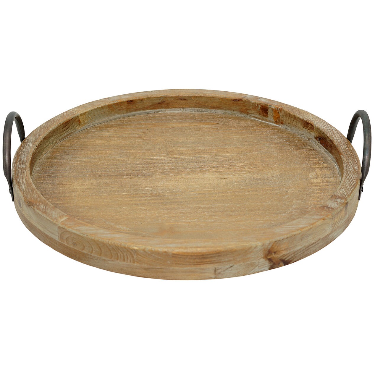Round wooden tray with metal handles 15 at home