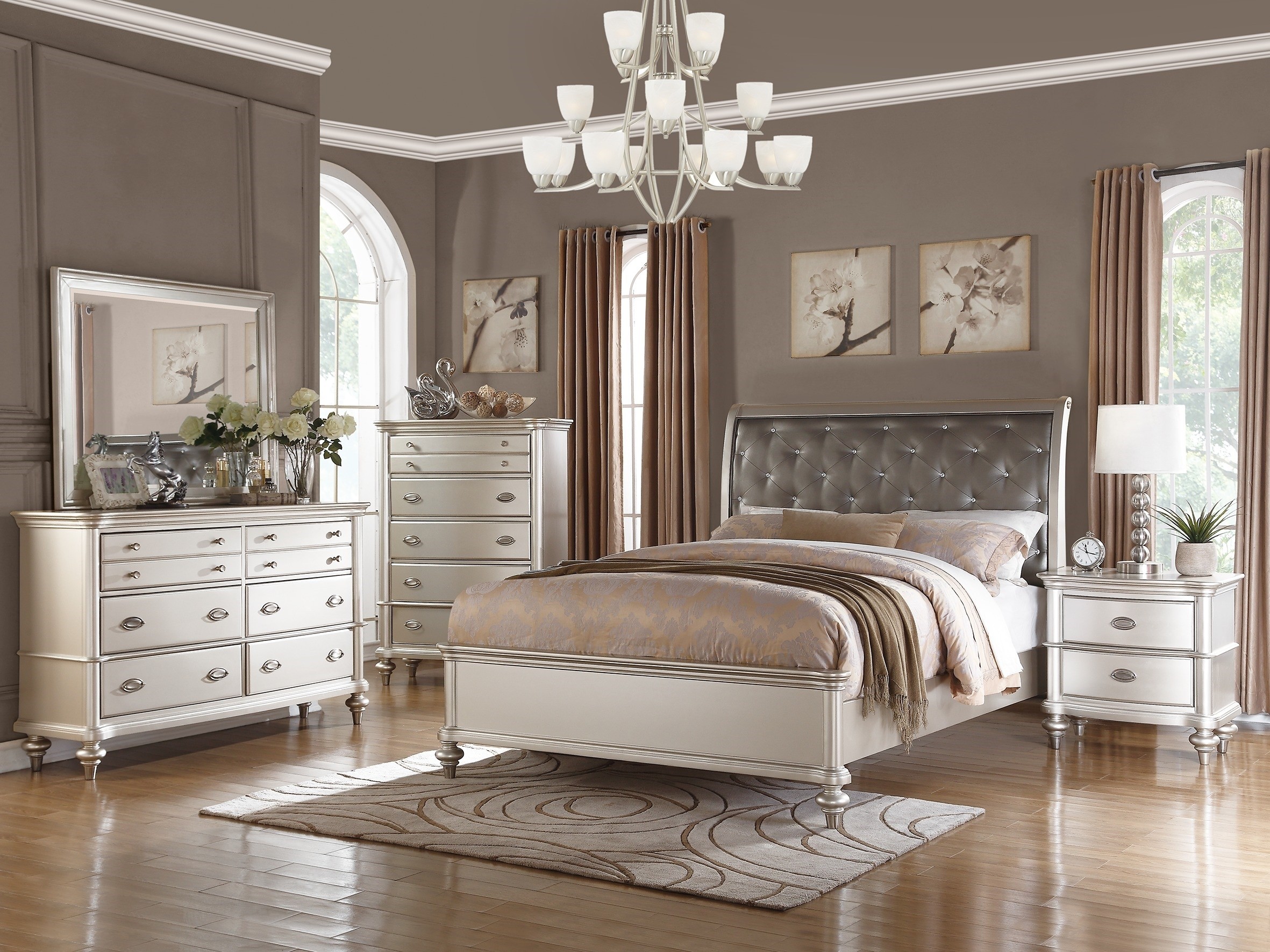 Royal antique silver color 4pc bedroom set queen size bed