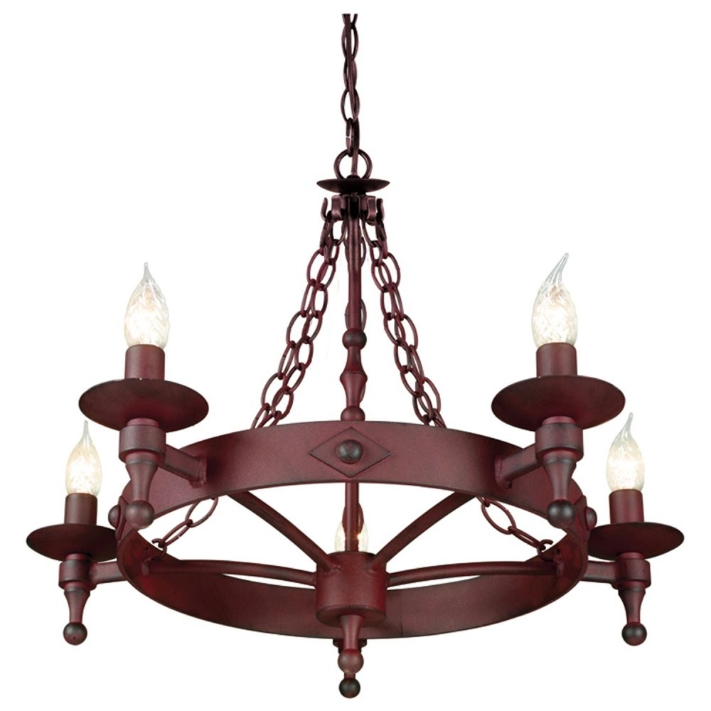 Rusty iron medieval cartwheel chandelier on chains 5