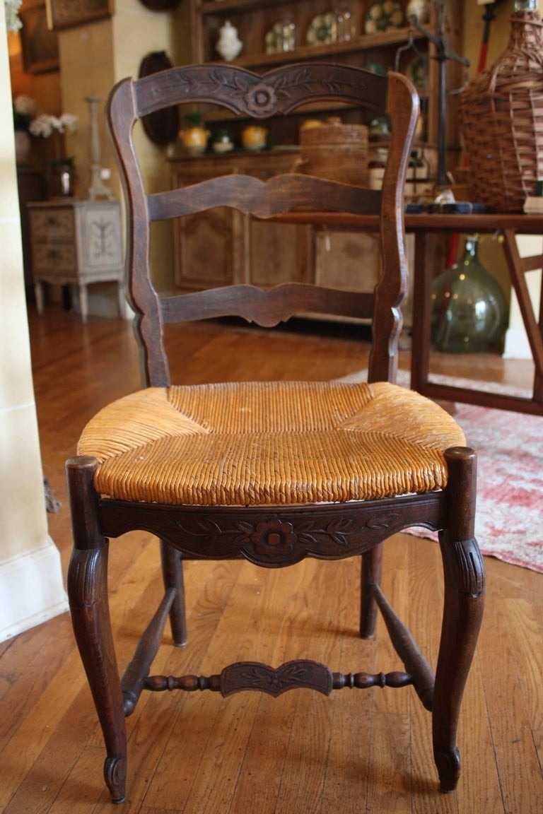 Set of six french oak kitchen dining country chairs with