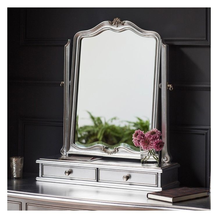 Silver dressing table mirror with drawers 60x73cm