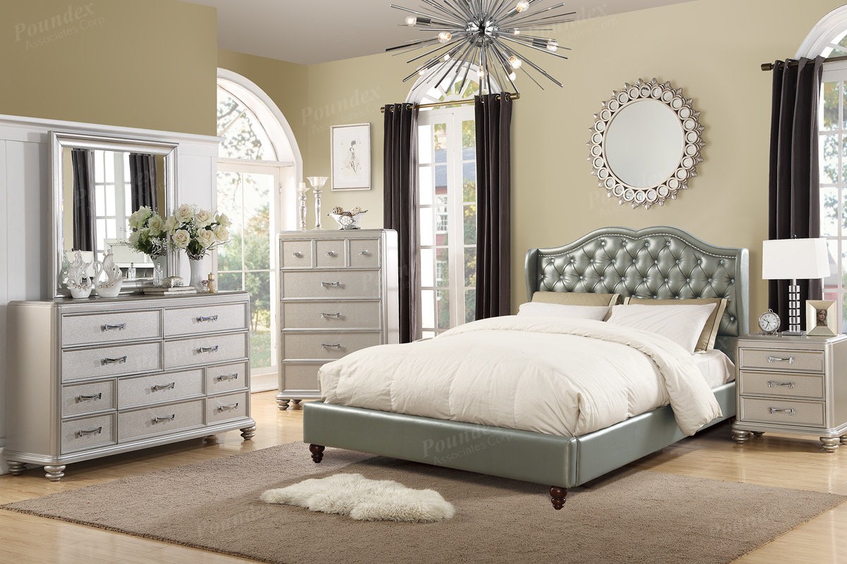 Silvery silver finish bedroom set montecarlofurniture