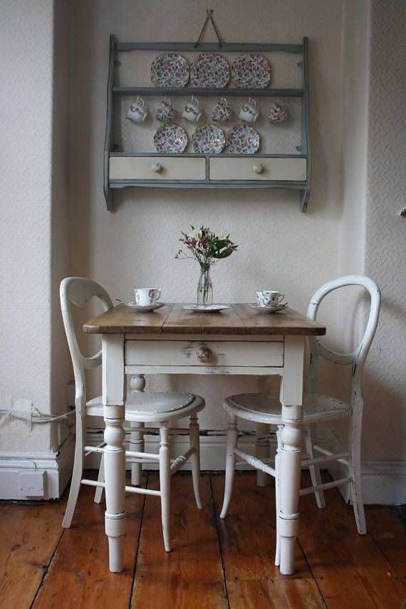 Small painted vintage farmhouse pine table with cutlery