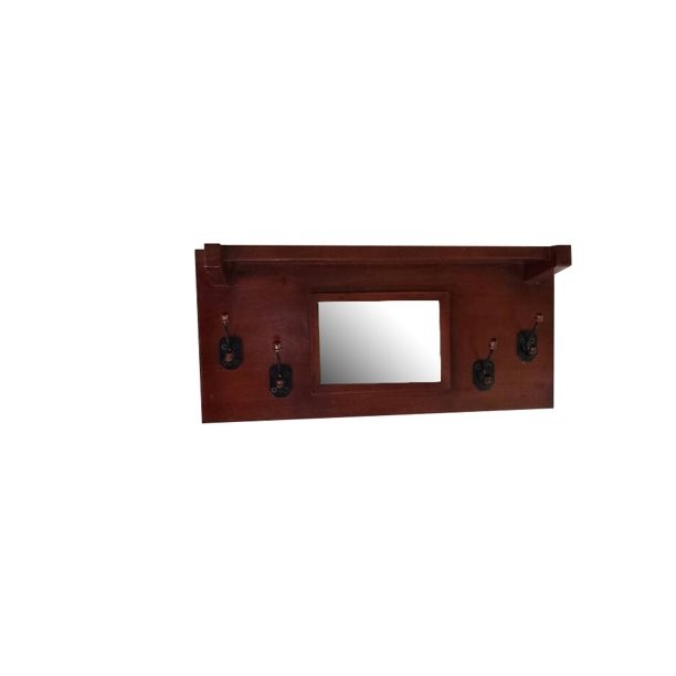 Solid mahogany wood wall mounted mirror coat rack mirror