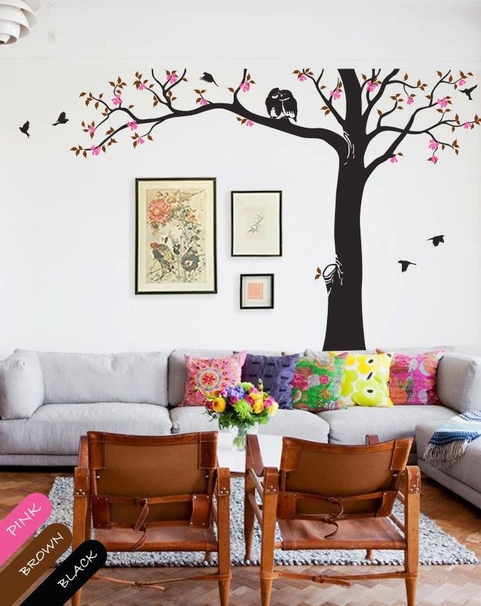 Spring tree wall decals blossoms large 230cm tall tree