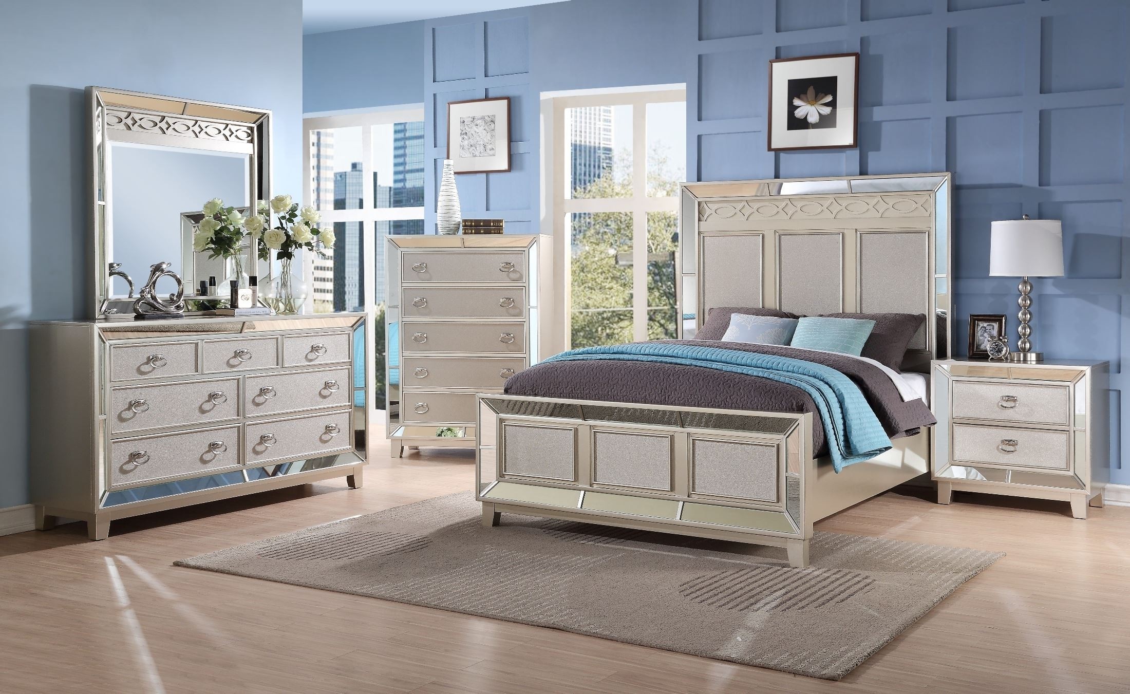 Stefano silver panel bedroom set from new classics b1492