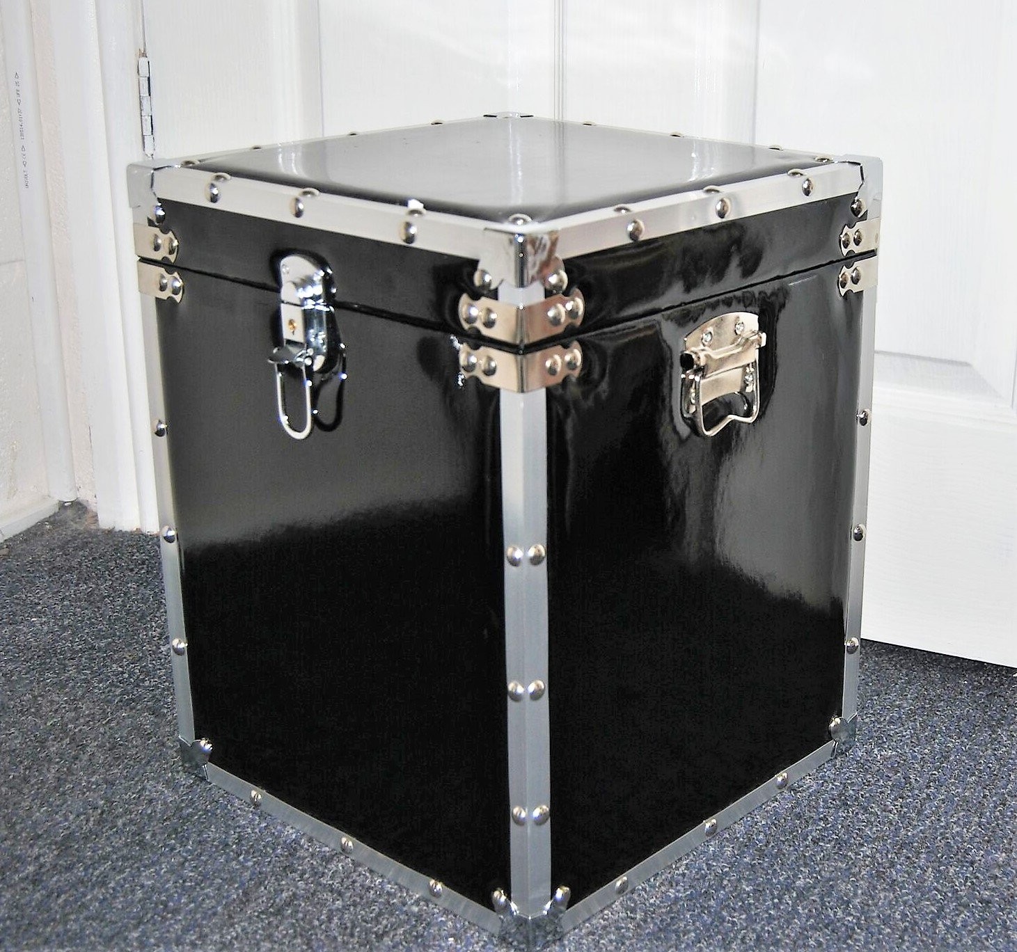 Storage box trunk contemporary modern black shiny pvc and
