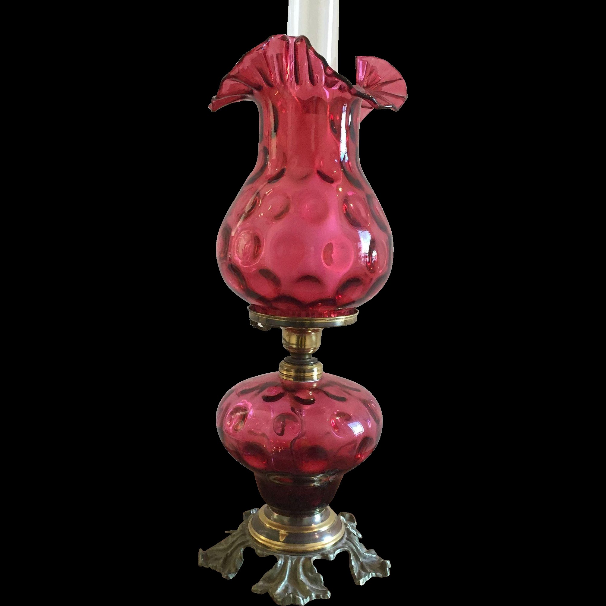 Superb fenton cranberry glass dot gwtw banquet lamp from