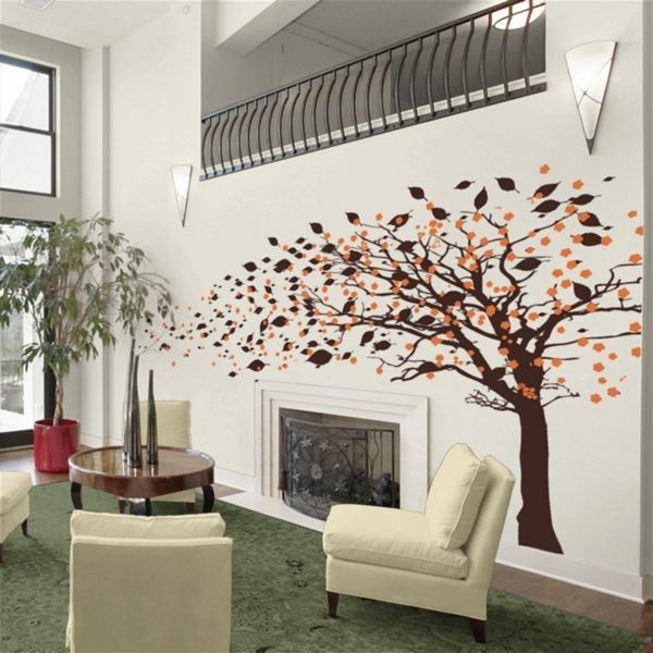 Tall leaning tree blowing with blossoms wall decals 1