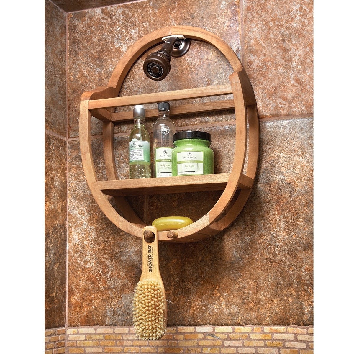Teak shower caddy takes you to the actual freshness