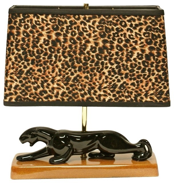 Themed haeger potteries panther with animal print shade