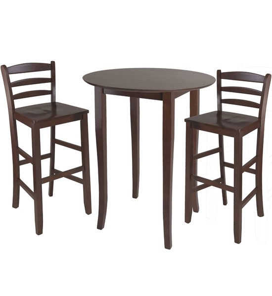 Three piece high top dining table and chairs in bar