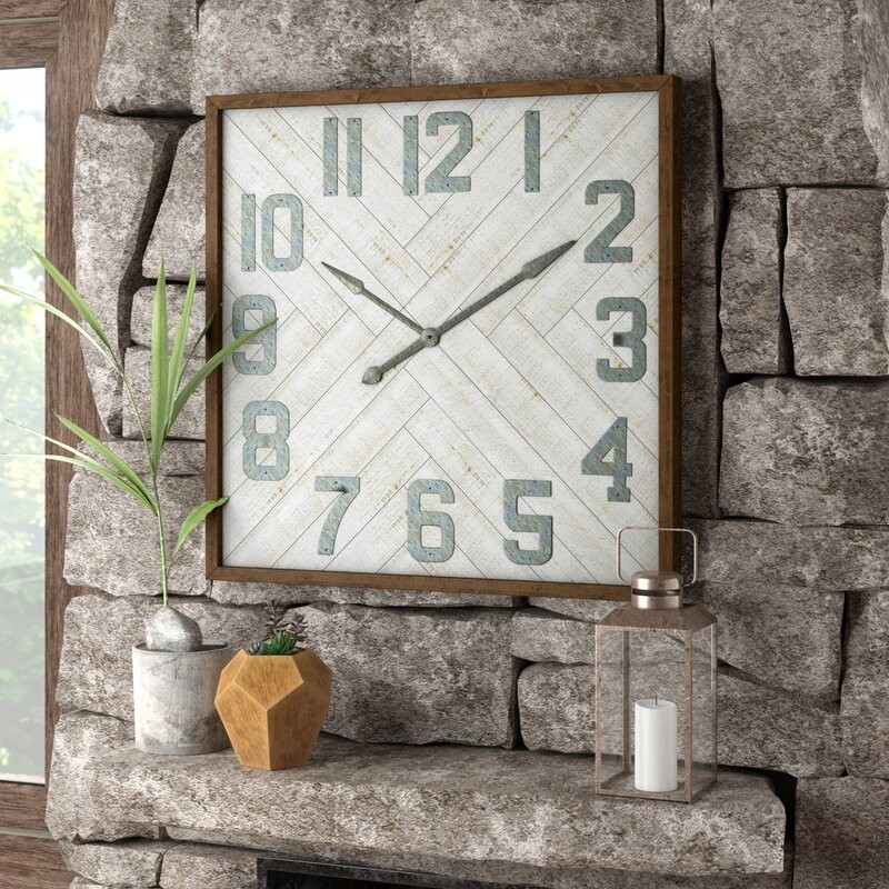 Union rustic oversized louie square wood wall clock