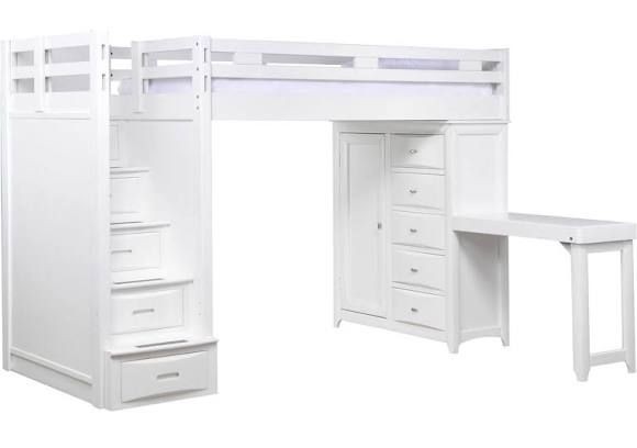Varsity white loft bed w chest stairway folding desk