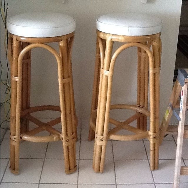 Vintage bamboo rattan bar stools a pair chairish