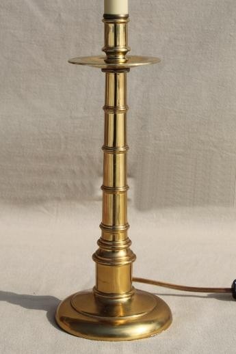 Vintage brass candlestick lamp colonial bamboo desk or 1