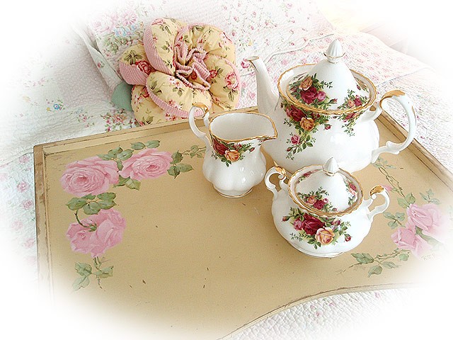 Vintage breakfast tray with roses our cottage garden
