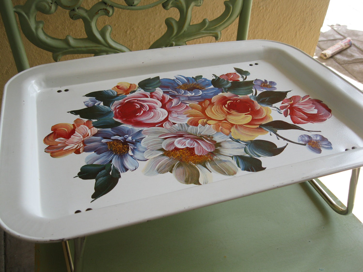 Vintage metal tole tray breakfast in bed tray by myplace4tea