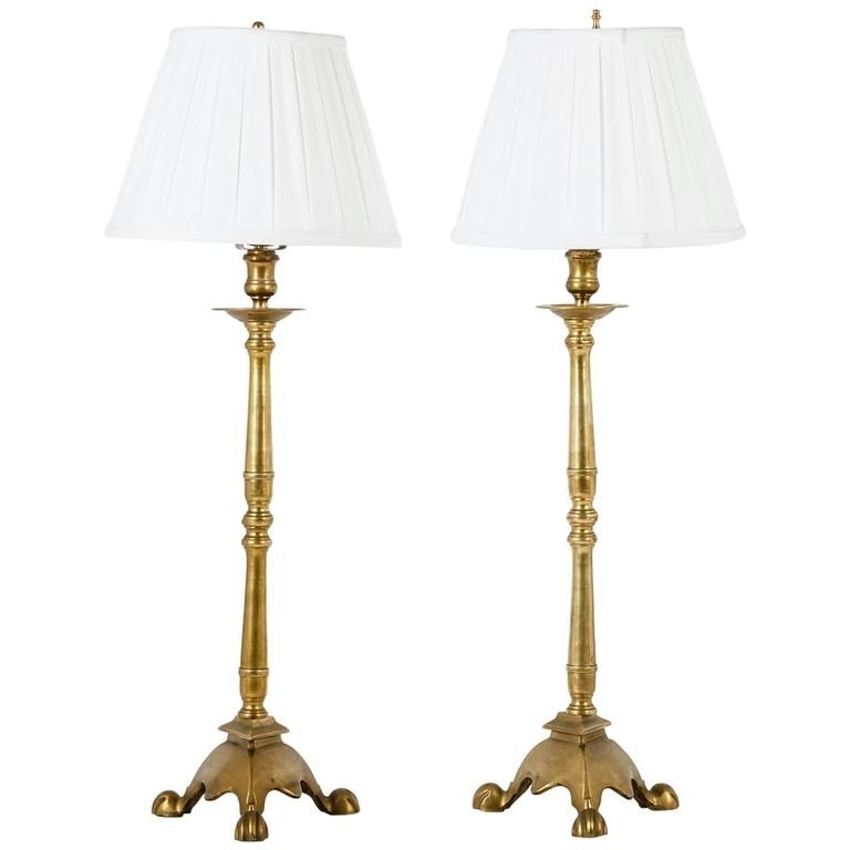 Vintage pair of solid brass candlestick lamps at 1stdibs