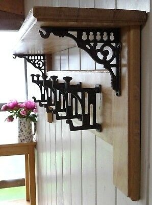 Vintage style solid oak coat rack with shelf country home