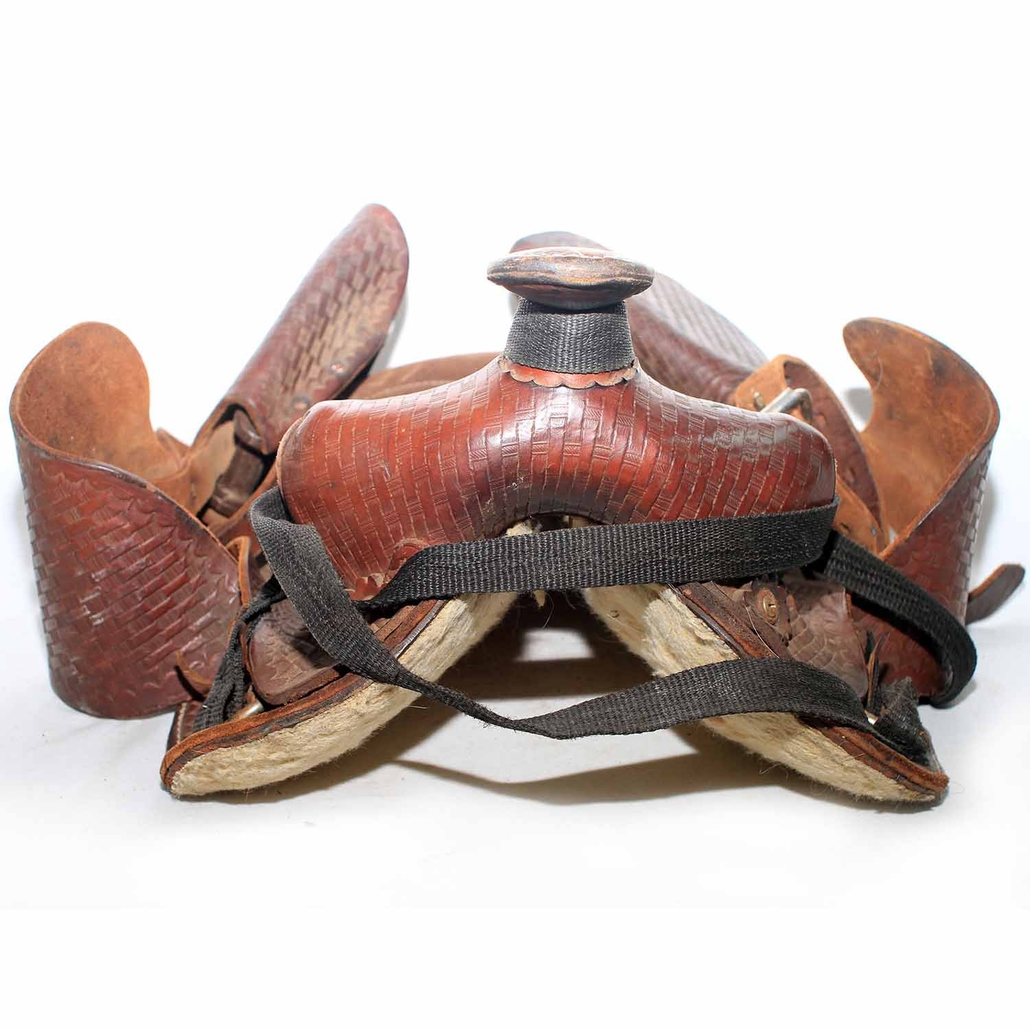 Vintage western brown leather horse saddle bar stool w 1
