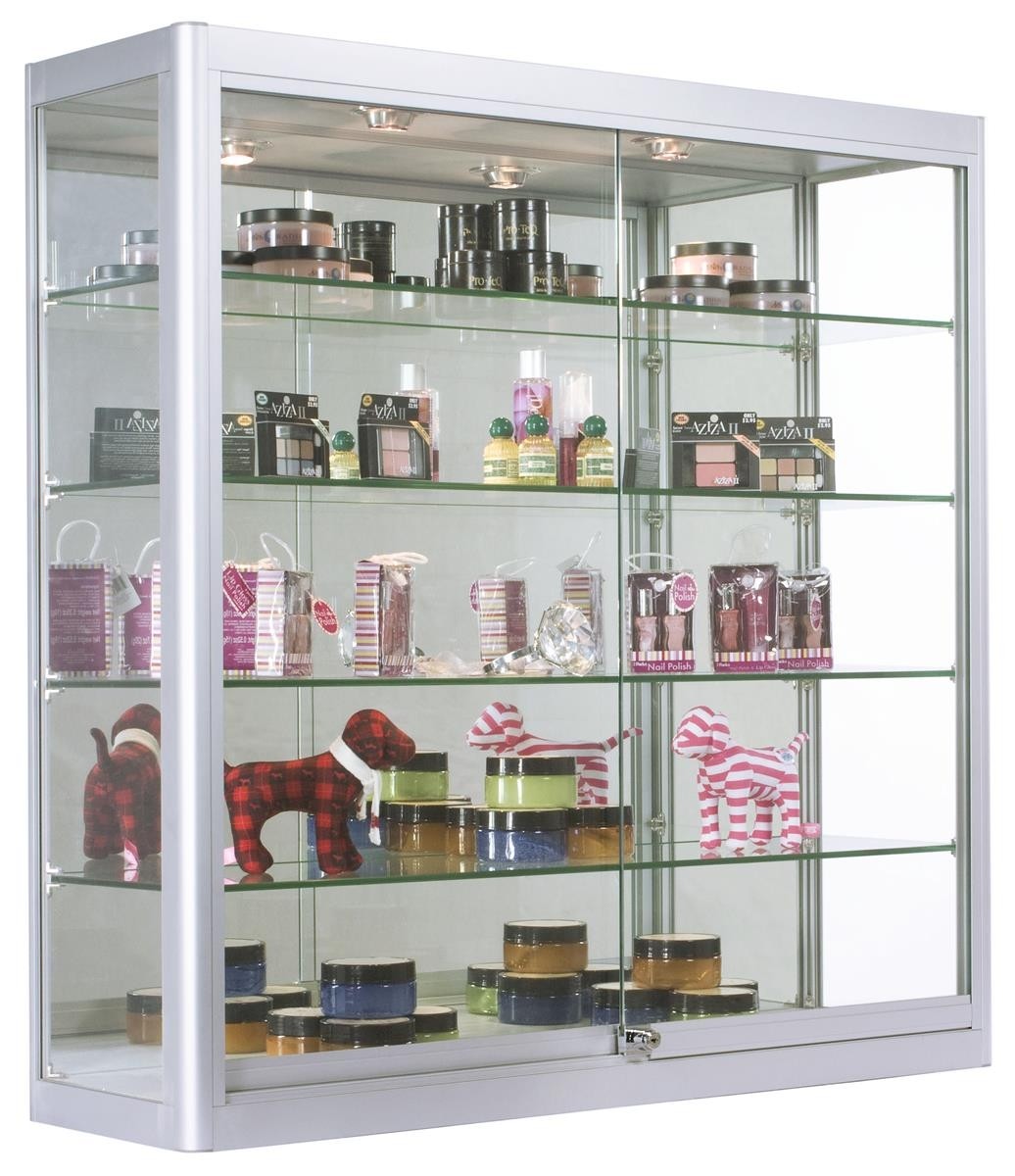 Wall mounted display case with led 4 glass shelves