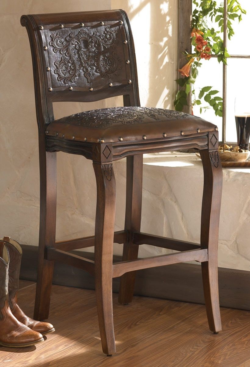 Western furniture set of 2 imperial barstools with tooled 1