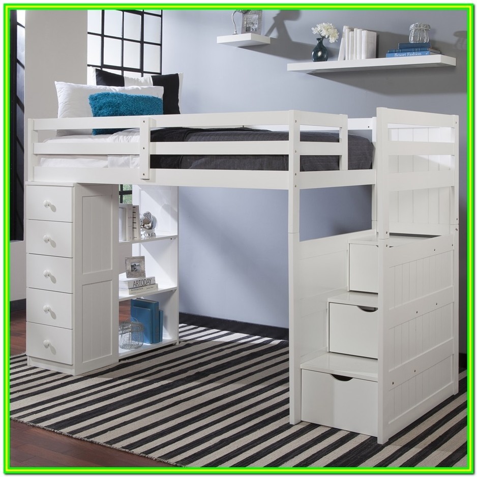 White loft bed with stairs and desk bedroom home