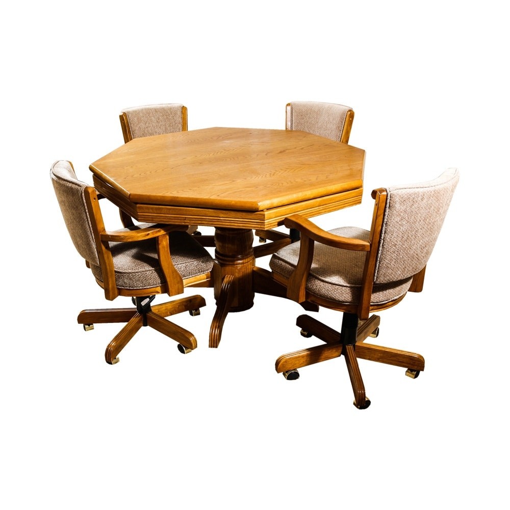Wooden poker table with four chairs ebth 3