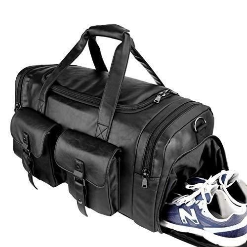 Zeroway oversized leather travel duffel bag with laptop