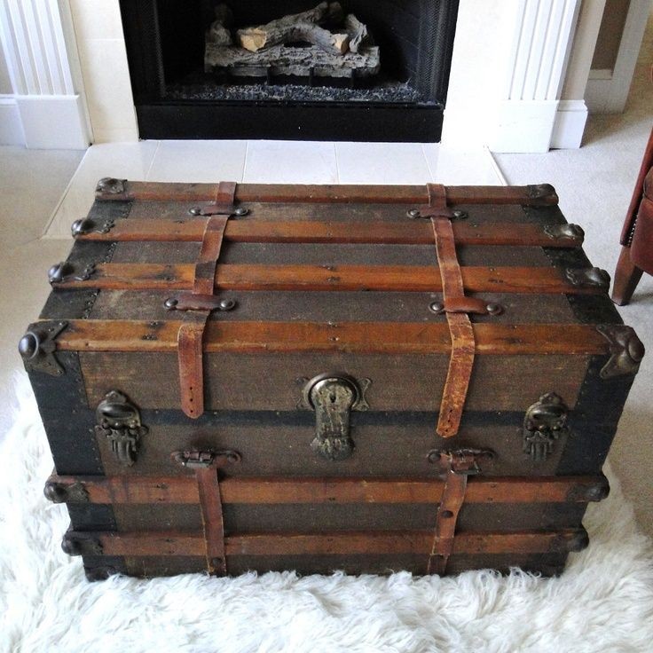 Antique Wooden Steamer Trunk With Stand as a Coffee Table