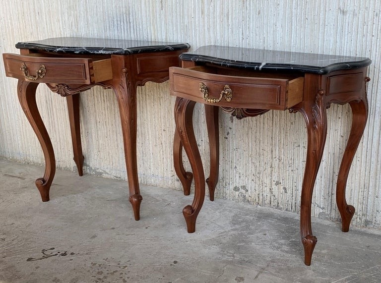 20th century pair of french nightstands with one drawer