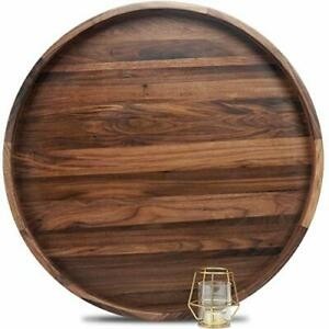 24 inches extra large round black walnut wood ottoman tray