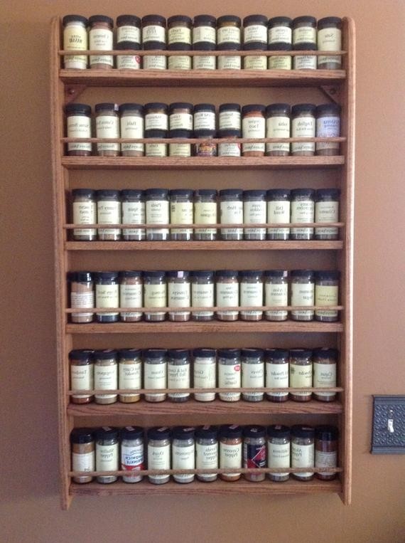 6 shelf wall mounted oak spice rack