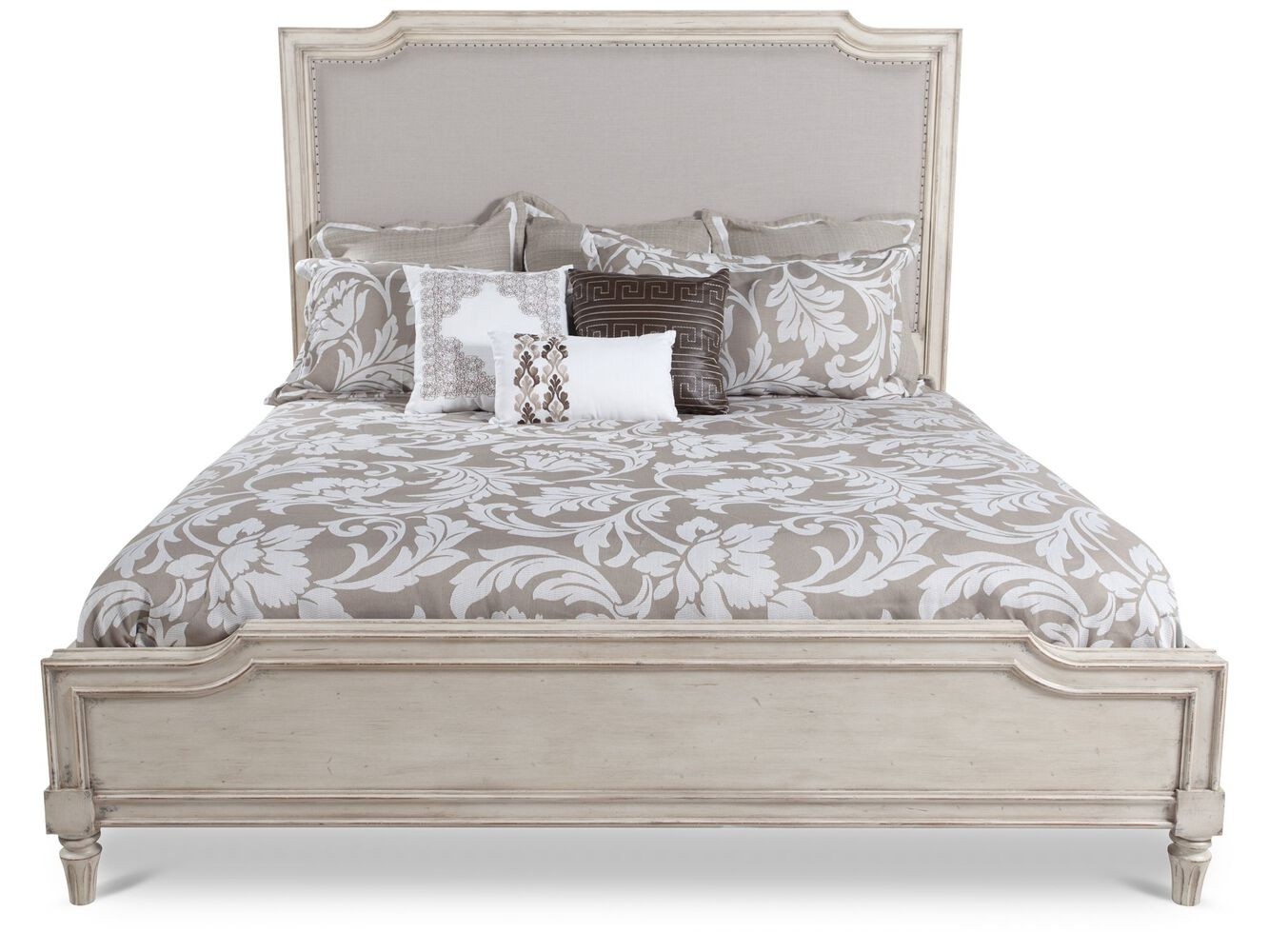 68 traditional distressed panel bed in vintage white