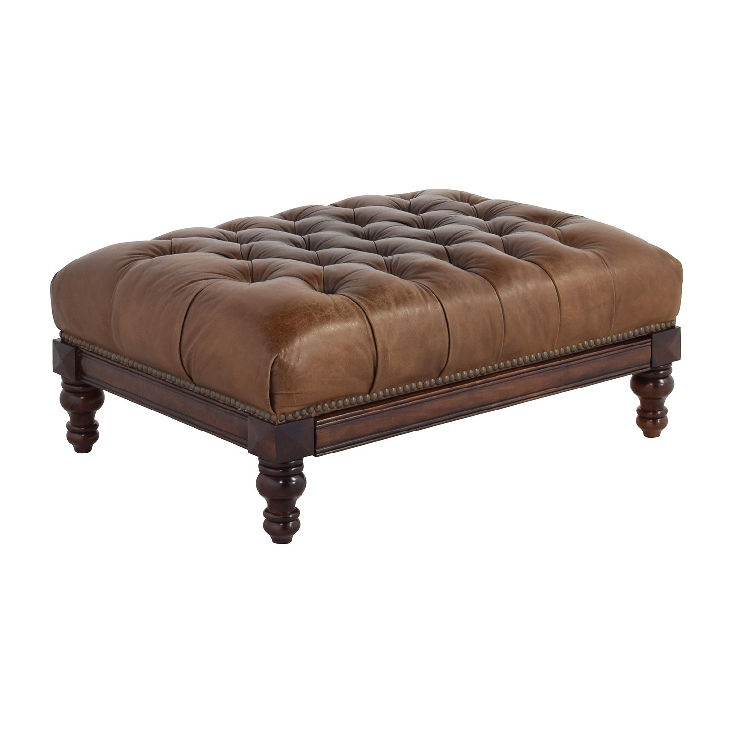 77 off antique tufted leather ottoman with secret 1