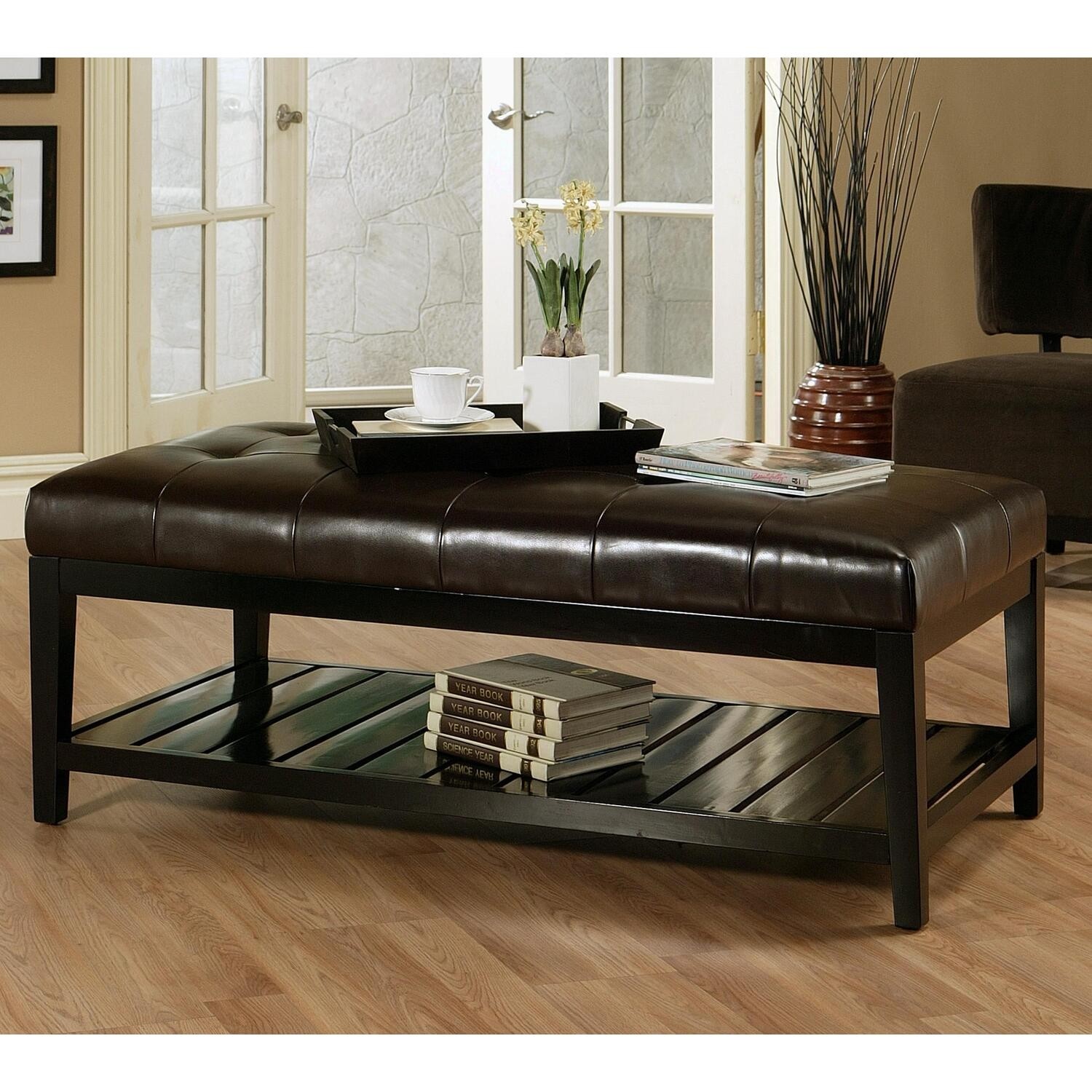 Abbyson living bicast tufted leather coffee table ottoman