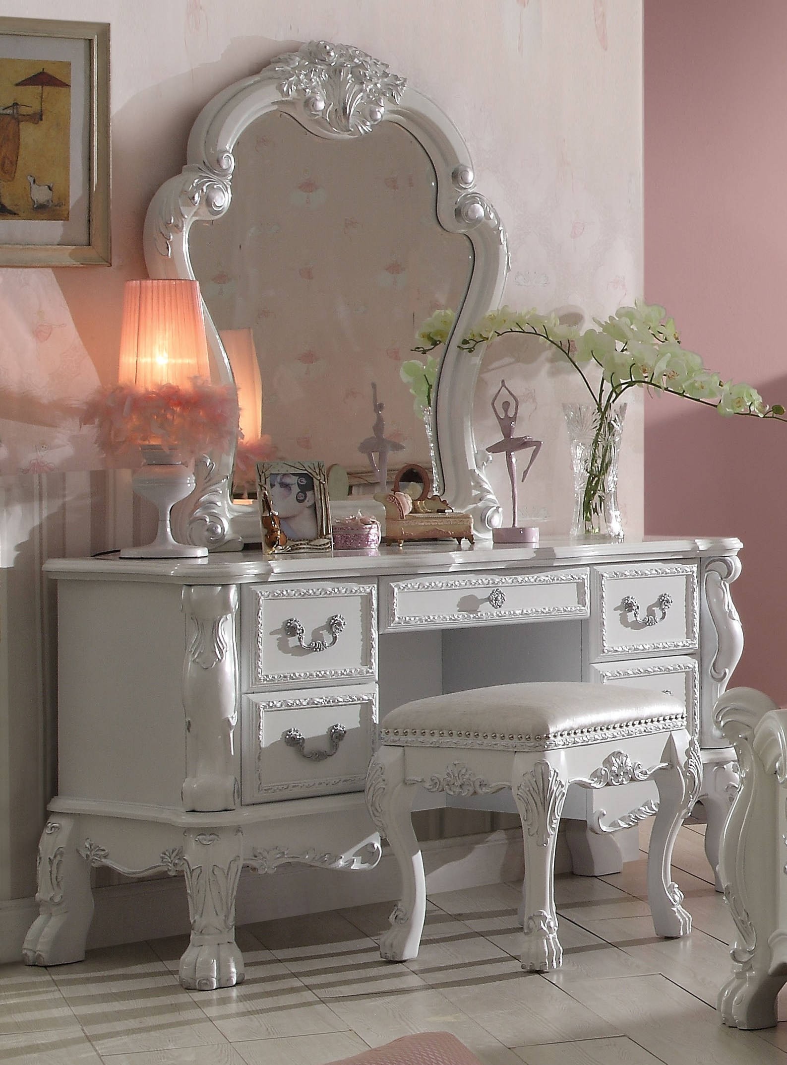 Acme furniture dresden antique white vanity desk the
