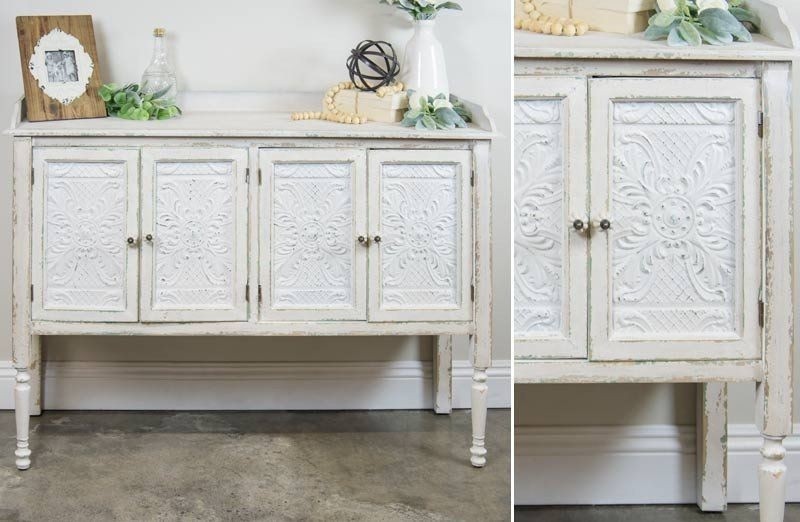 Add this distressed white buffet table to your farmhouse