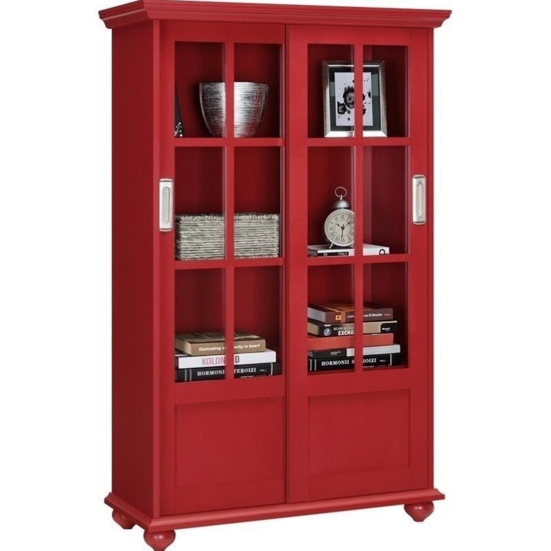 Altra arron sliding glass door bookcase in red 9448396pcom