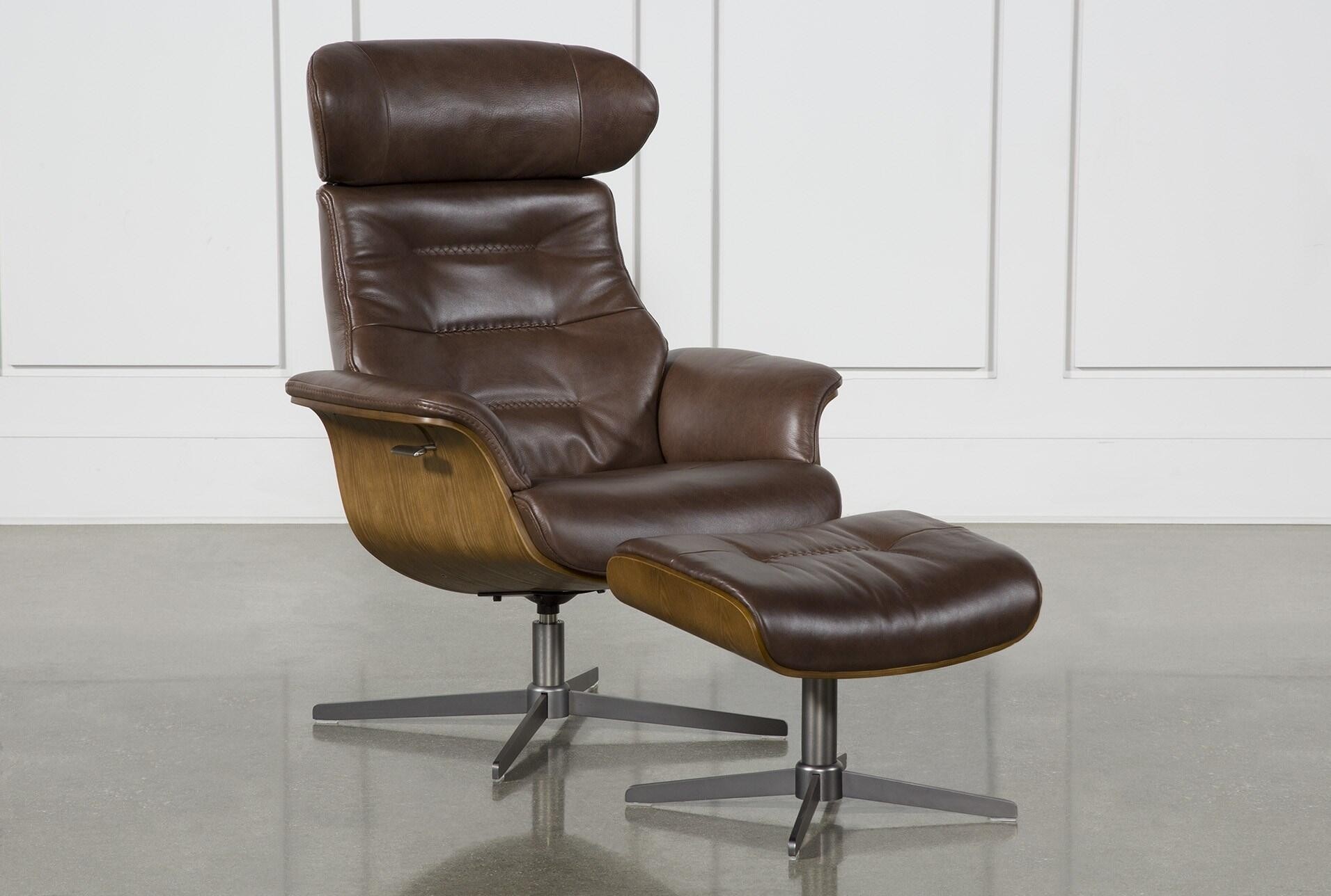 Amala brown leather reclining swivel chair with adjustable