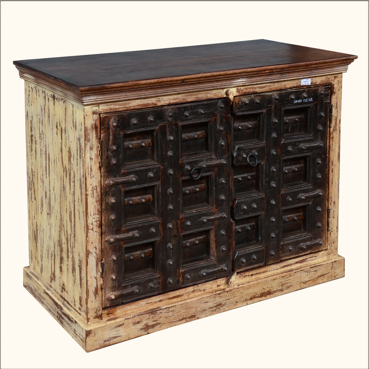 Antique door reclaimed wood buffet table storage cabinet