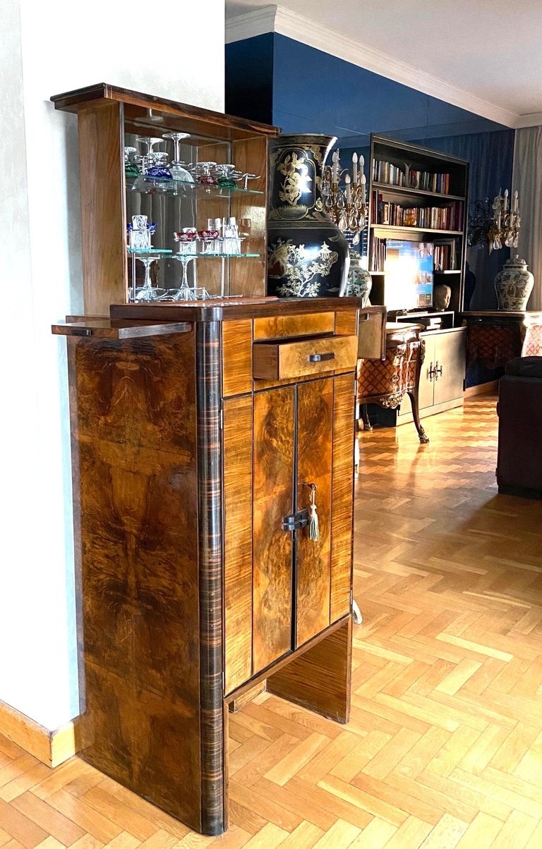 Art deco walnut cocktail dry bar cabinet italy 1930s for