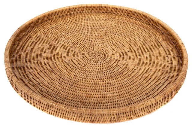 Artifacts rattan round serving ottoman tray tropical 1
