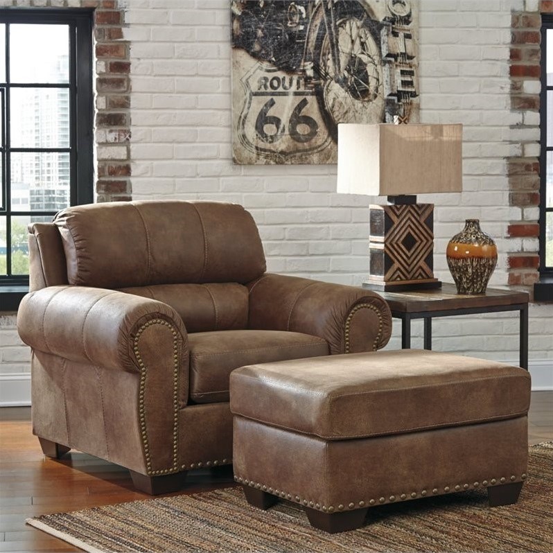 Ashley burnsville faux leather chair with ottoman in