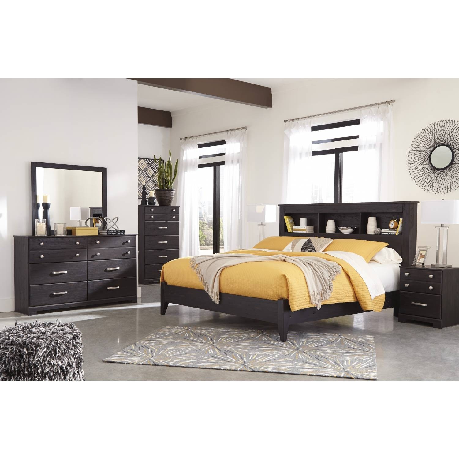 B555 reylow 4pc sets king bookcase panel bed