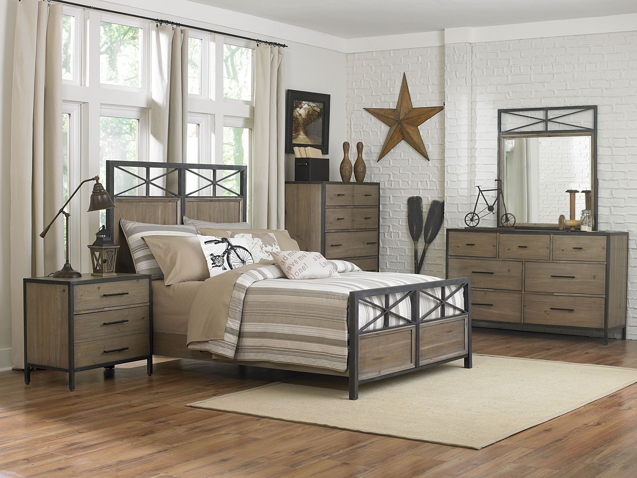 Bailey metal wood panel bedroom set y2159 58h 58f 58r
