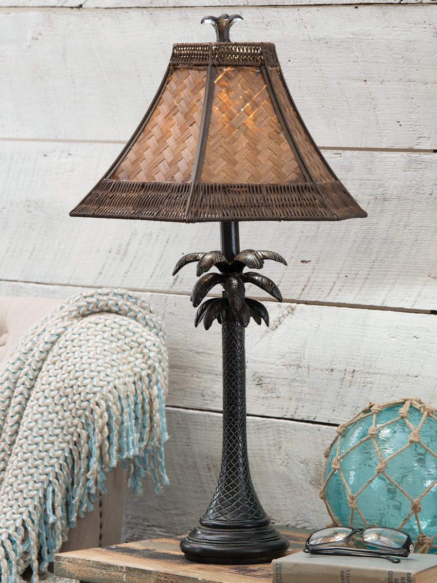 Beach table lamps palm tree table lamp with rattan shade